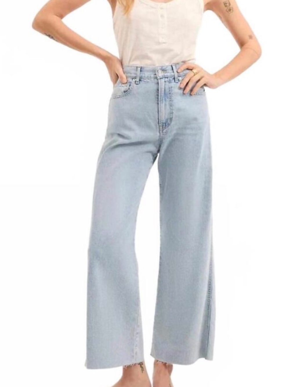 Veronica Beard Taylor Cropped Wide-Leg Jean in Pale Stone